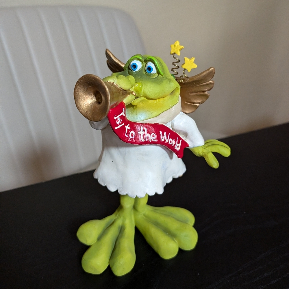 Russ Berrie Frog Angel Bobble Head "Joy to the World" Doug Harris Christmas